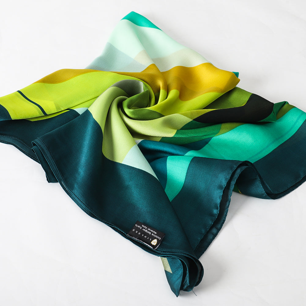 Blue Oriental Flower Scarf