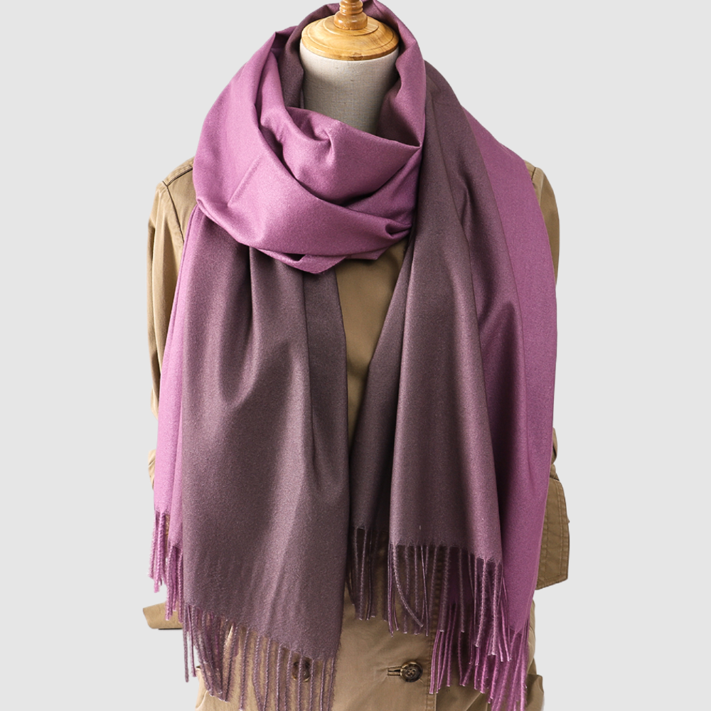 Pink and Brown Pashmina Shawl, draped on a dress form