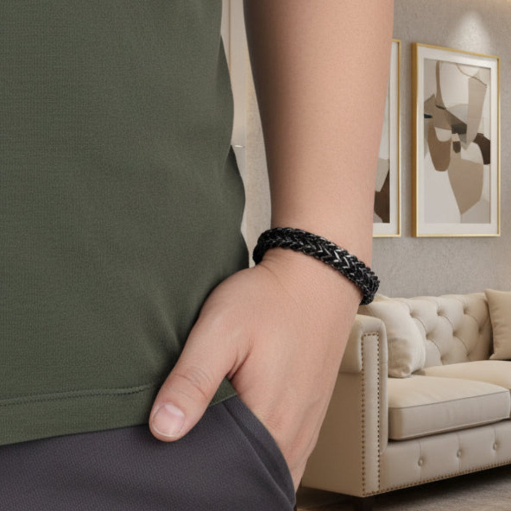 Men’s Black Stainless Steel Cuban Link Bracelet, Magnetic Clasp – LIVLOKO LONDON