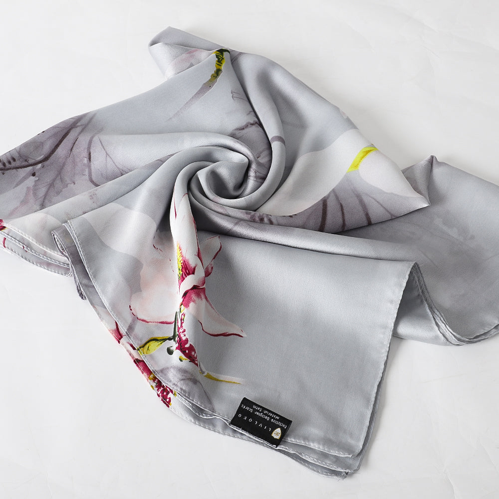 Floral Lightweight Silver Scarf