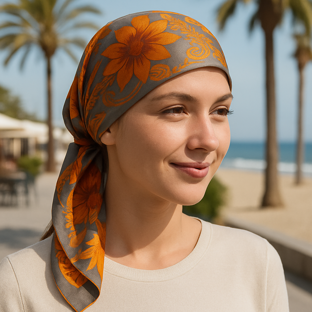 Orange Silver Floral Design Scarf