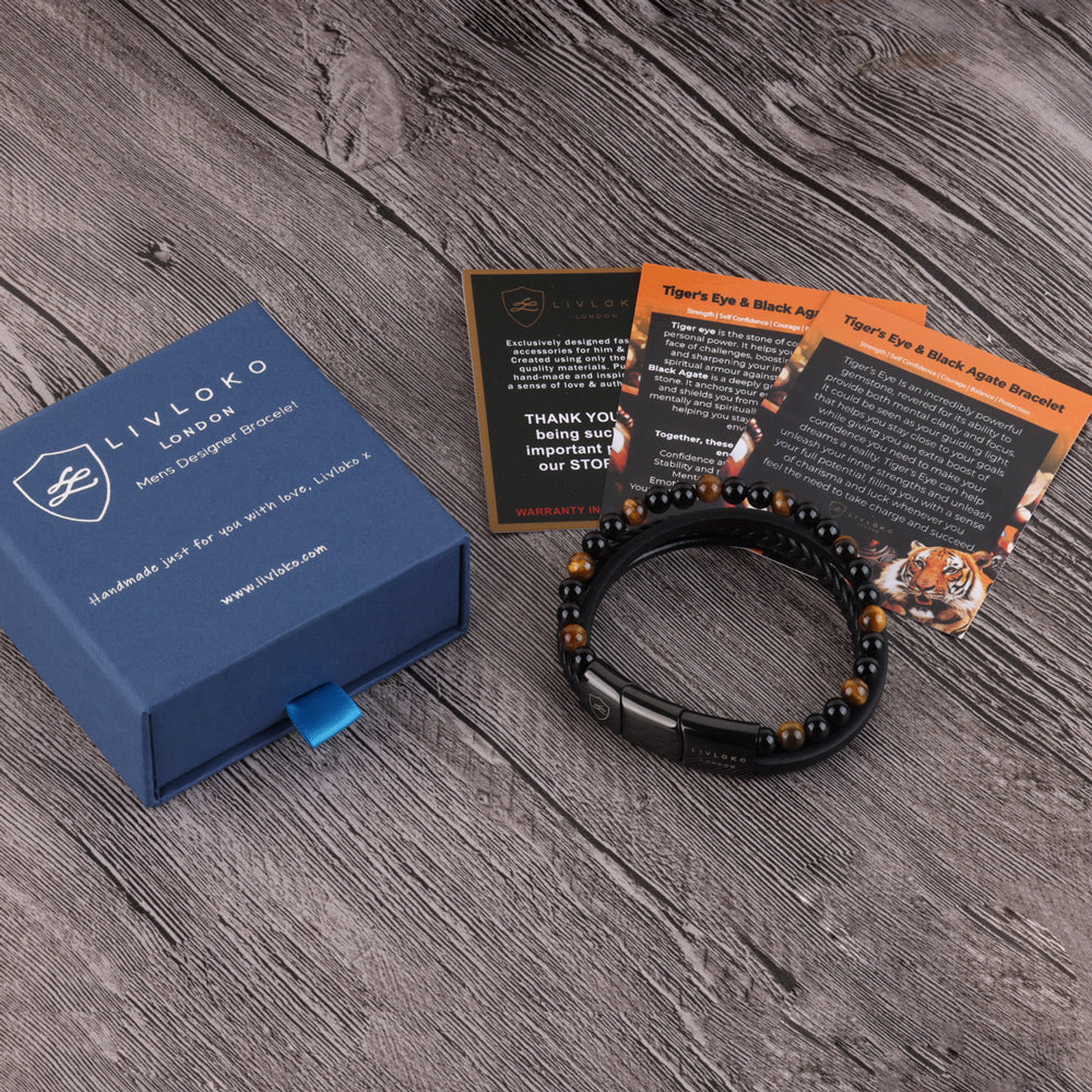 Men's Tiger Eye Leather Bracelet