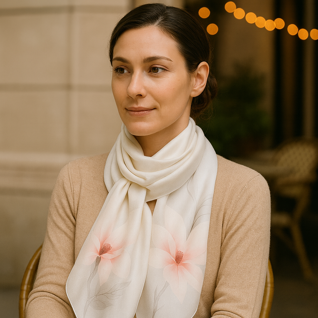 Floral Lightweight Silver Scarf