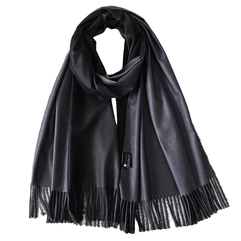 Black and Grey Pashmina Shawl, draped to show the design