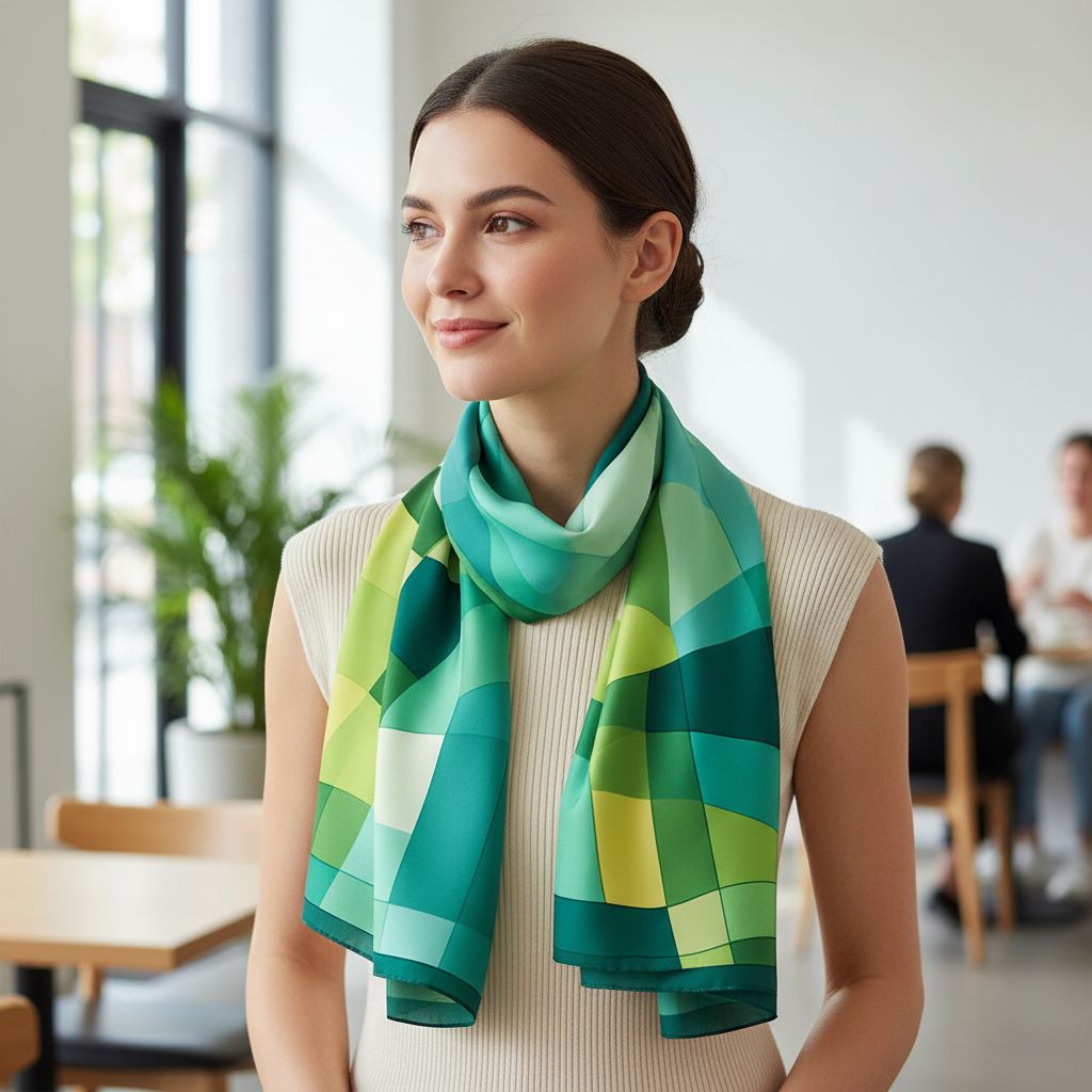 Green and Yellow Geometrical Scarf