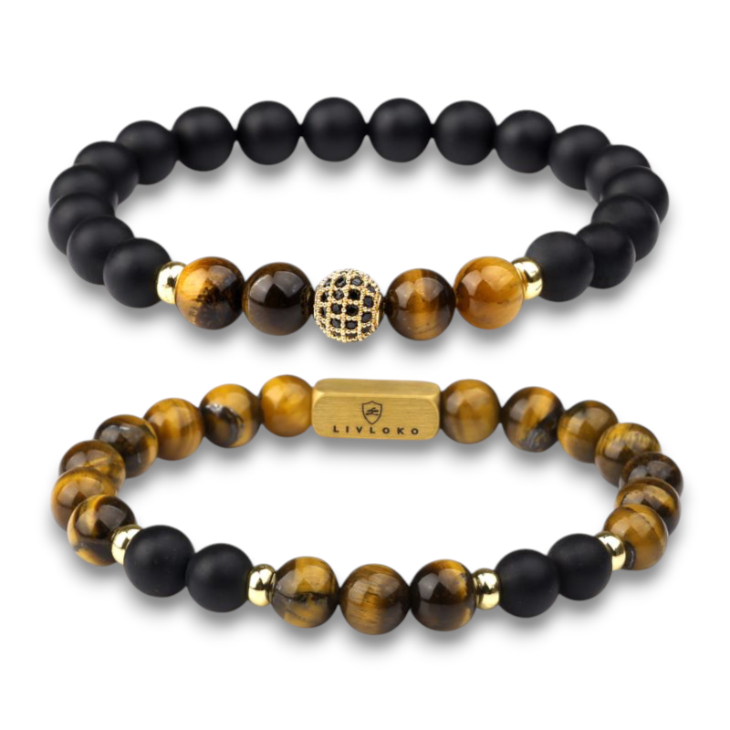 Stacked Agate and Tiger Eye Bracelet 18ct Gold Plated product image