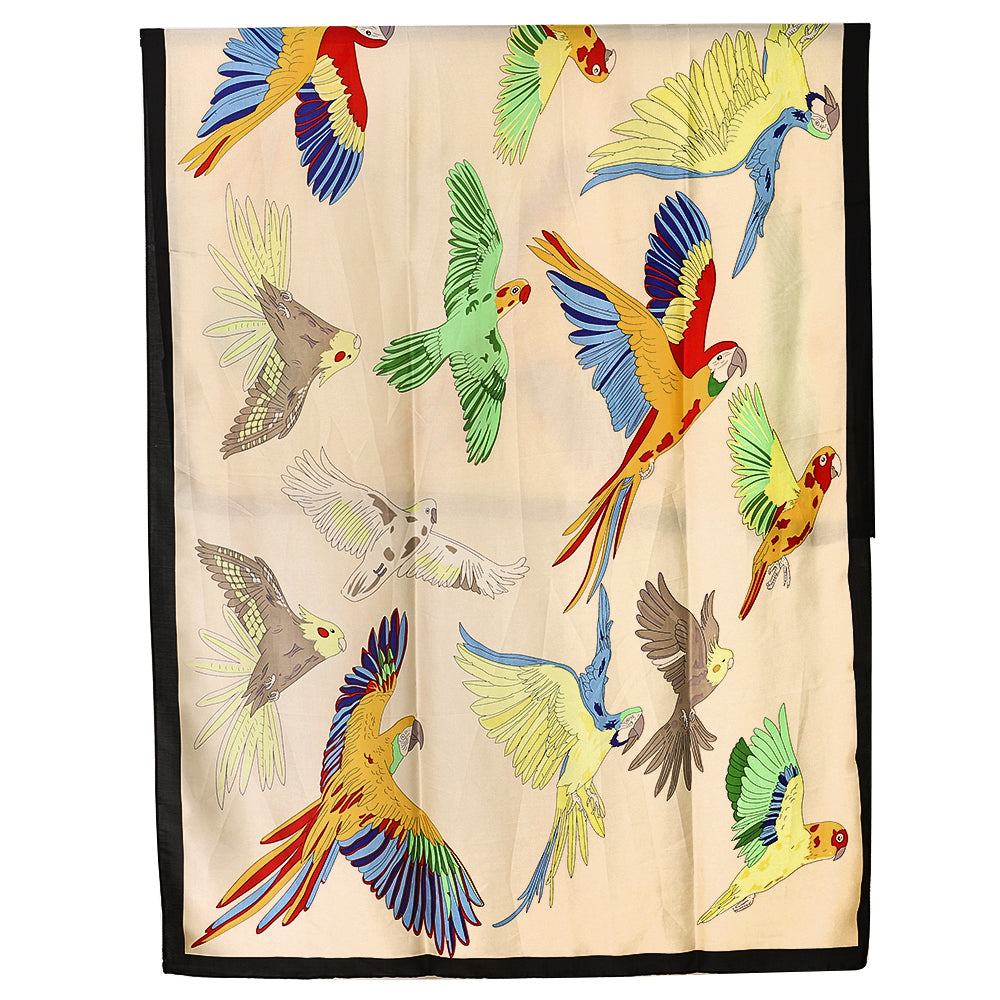 Satin Scarf with Colourful Parrot Print