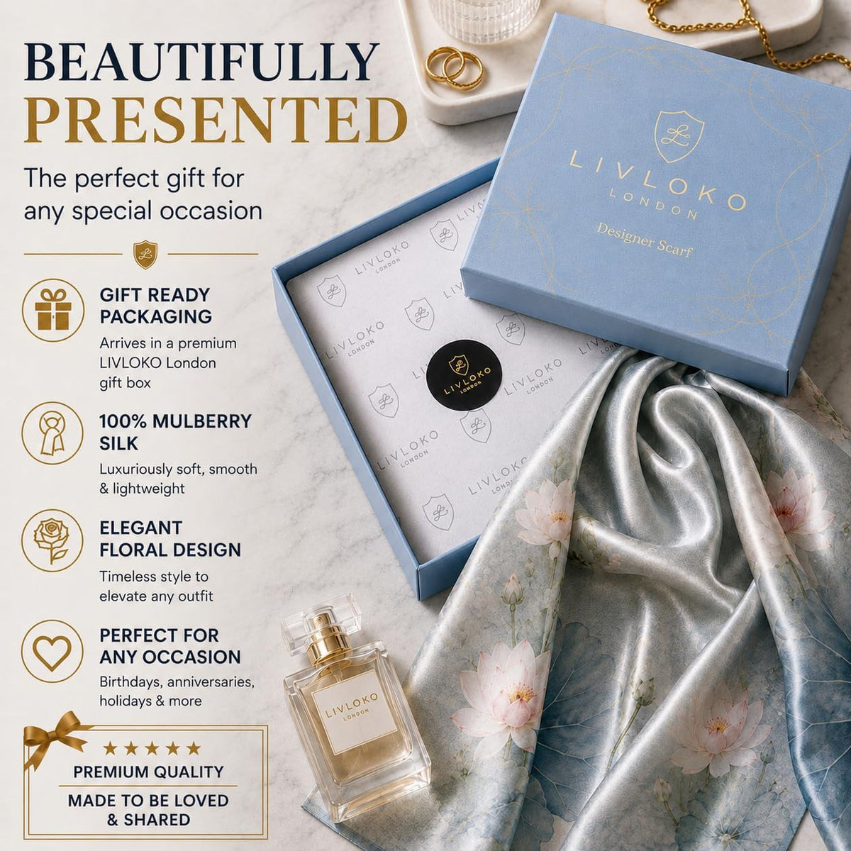Blue Lotus silk scarf gift box