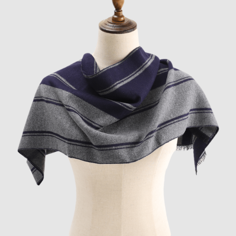 Men's Striped Wool Scarf Navy Grey