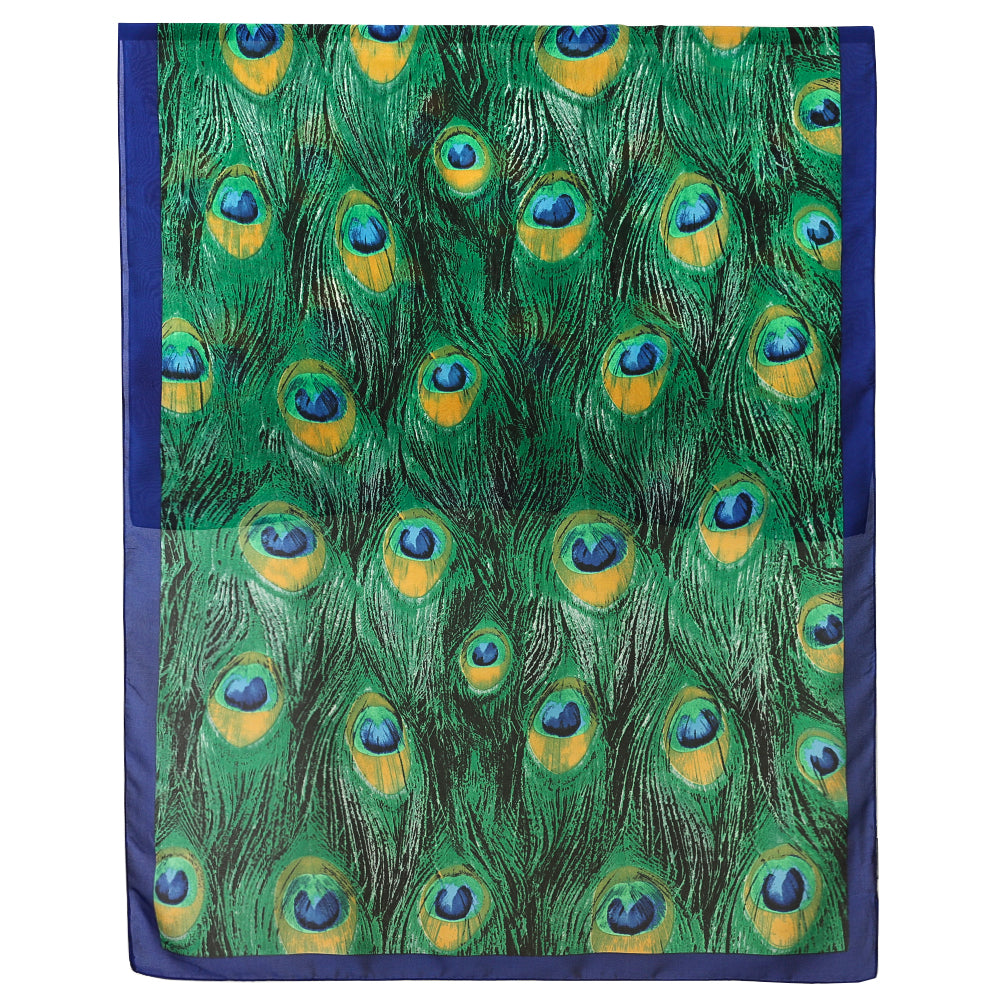 Vibrant Peacock Feather Satin Scarf