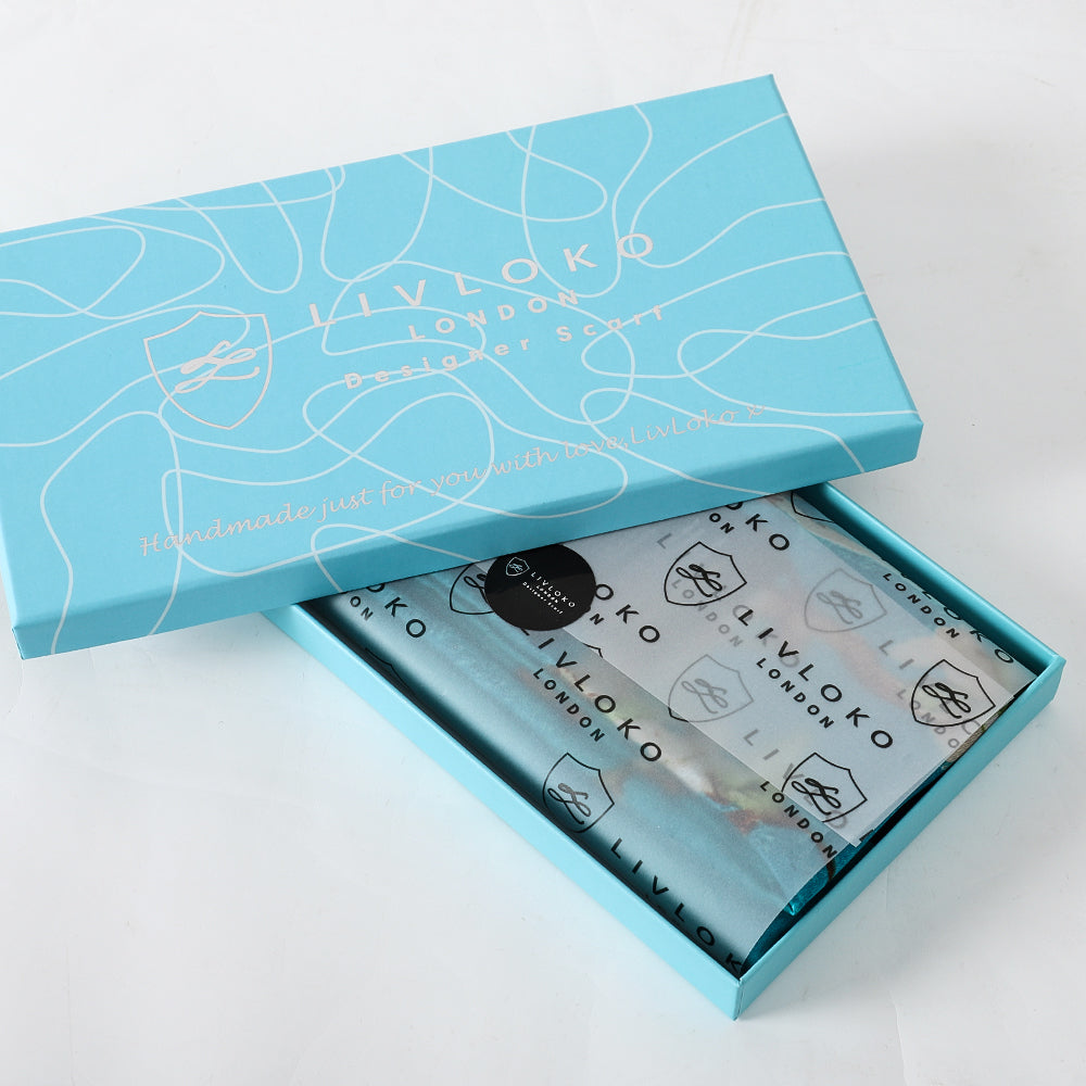 Almond Blossom Light Blue Satin Scarf