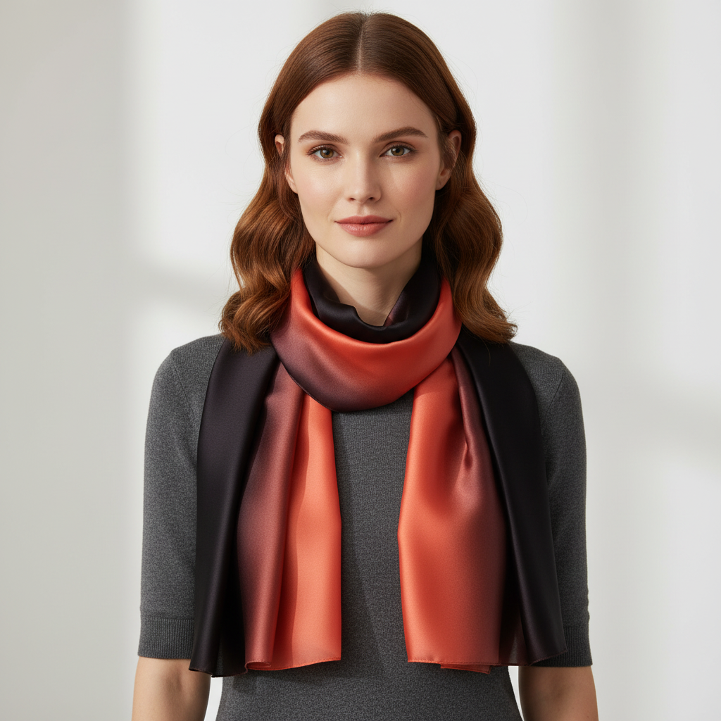Salmon Red and Black Scarf