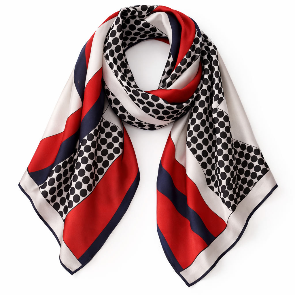 Retro Red and Black Silk Scarf product image