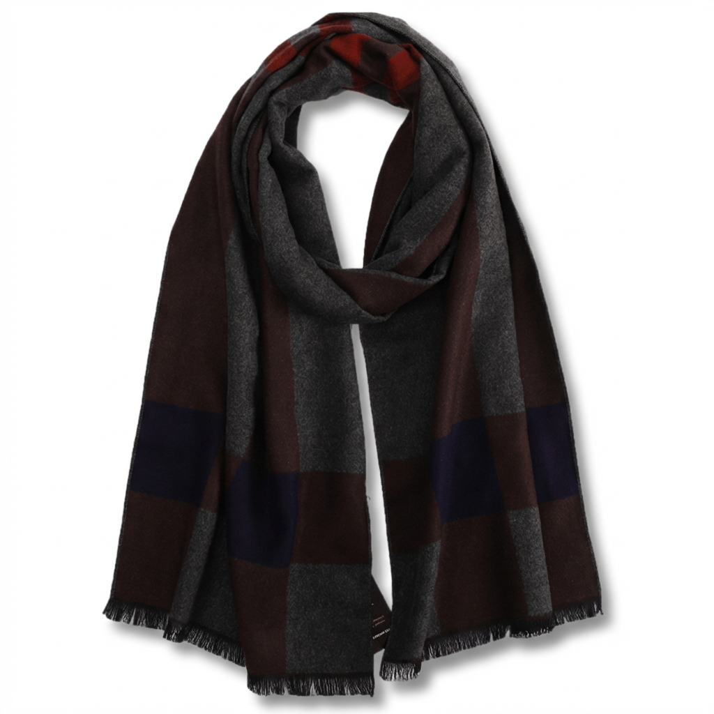Men's Checked Wool Scarf Grey Brown Blue Red blue wool product image