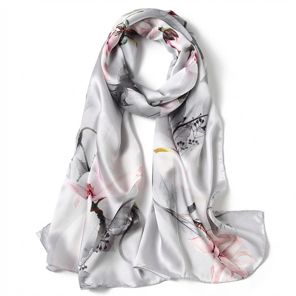 Floral Lightweight Silver Scarf