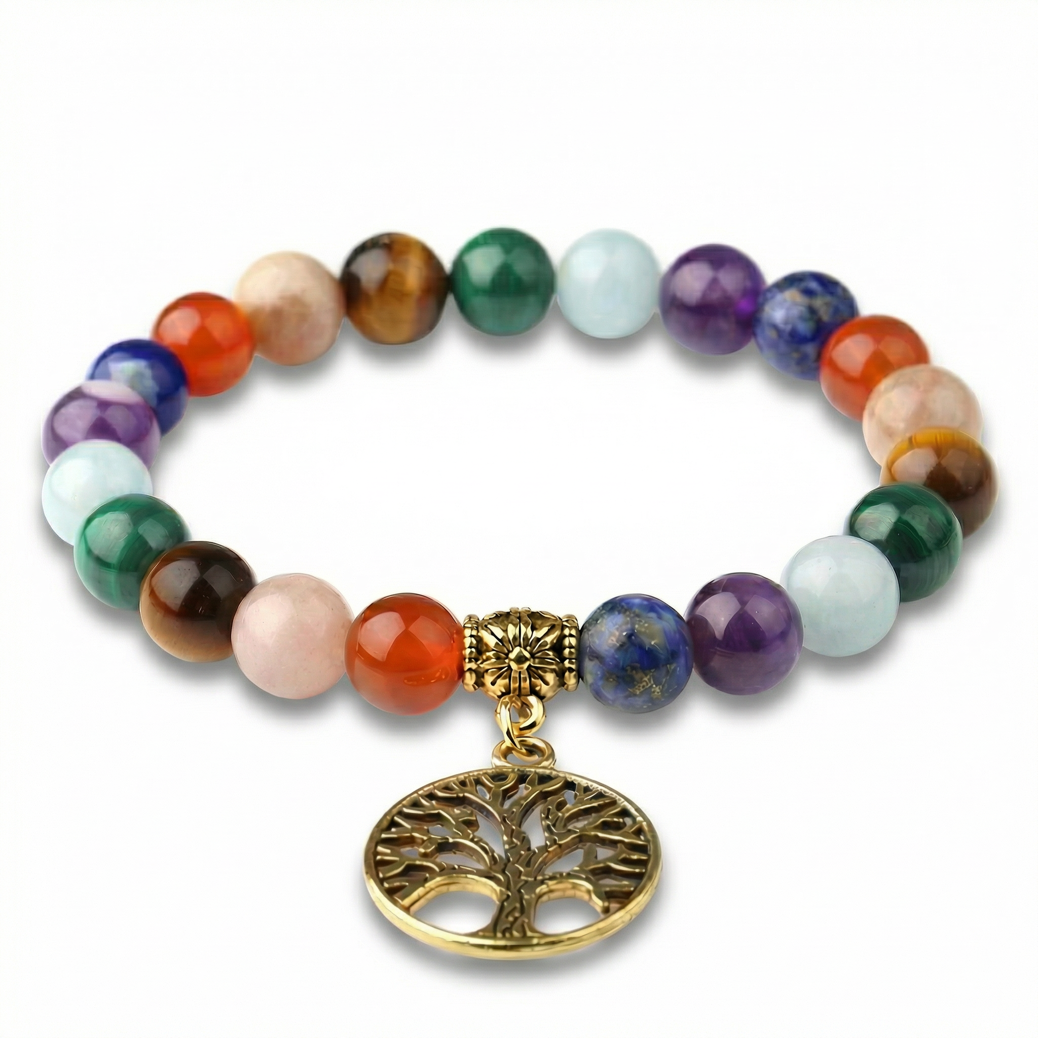 Tree of Life Charm Chakra Bracelet amethyst, agate & lapis lazuli chakra pendant product image