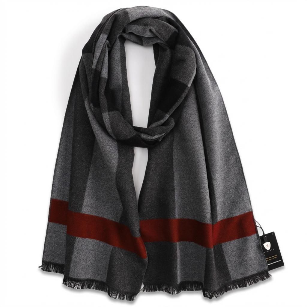 Men's Striped Wool Scarf Grey Red grey wool product image