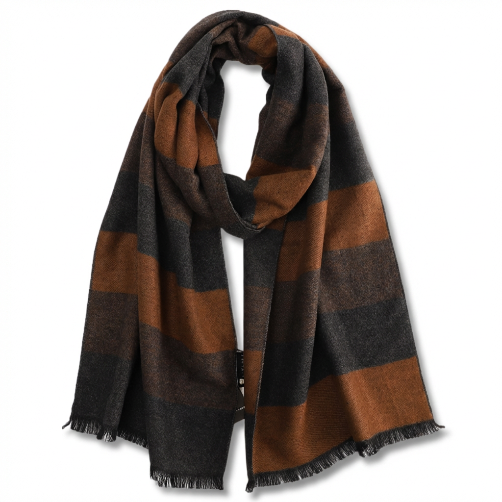Men's Striped Wool Scarf Grey & Brown grey wool product image
