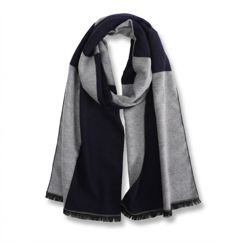 Men's Checked Wool Scarf Navy Grey navy wool product image
