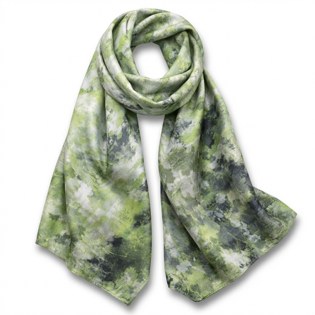 Fruit Trees In Bloom Green Satin Scarf