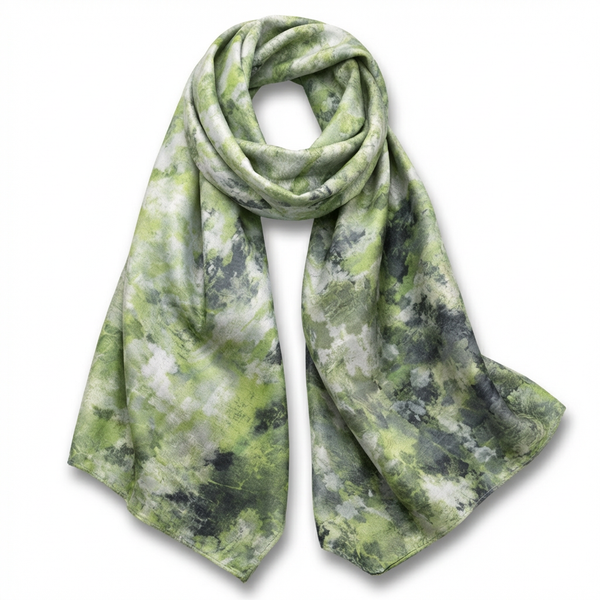 Fruit Trees In Bloom Green Satin Scarf