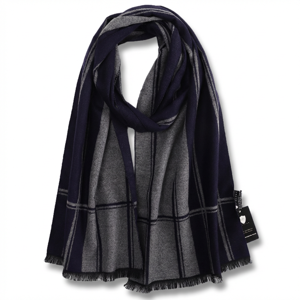 Men's Striped Wool Scarf Navy Grey navy wool product image