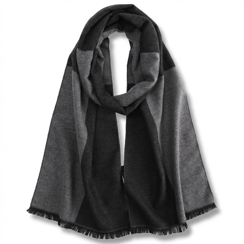 Men's Checked Wool Scarf Black Grey black wool product image