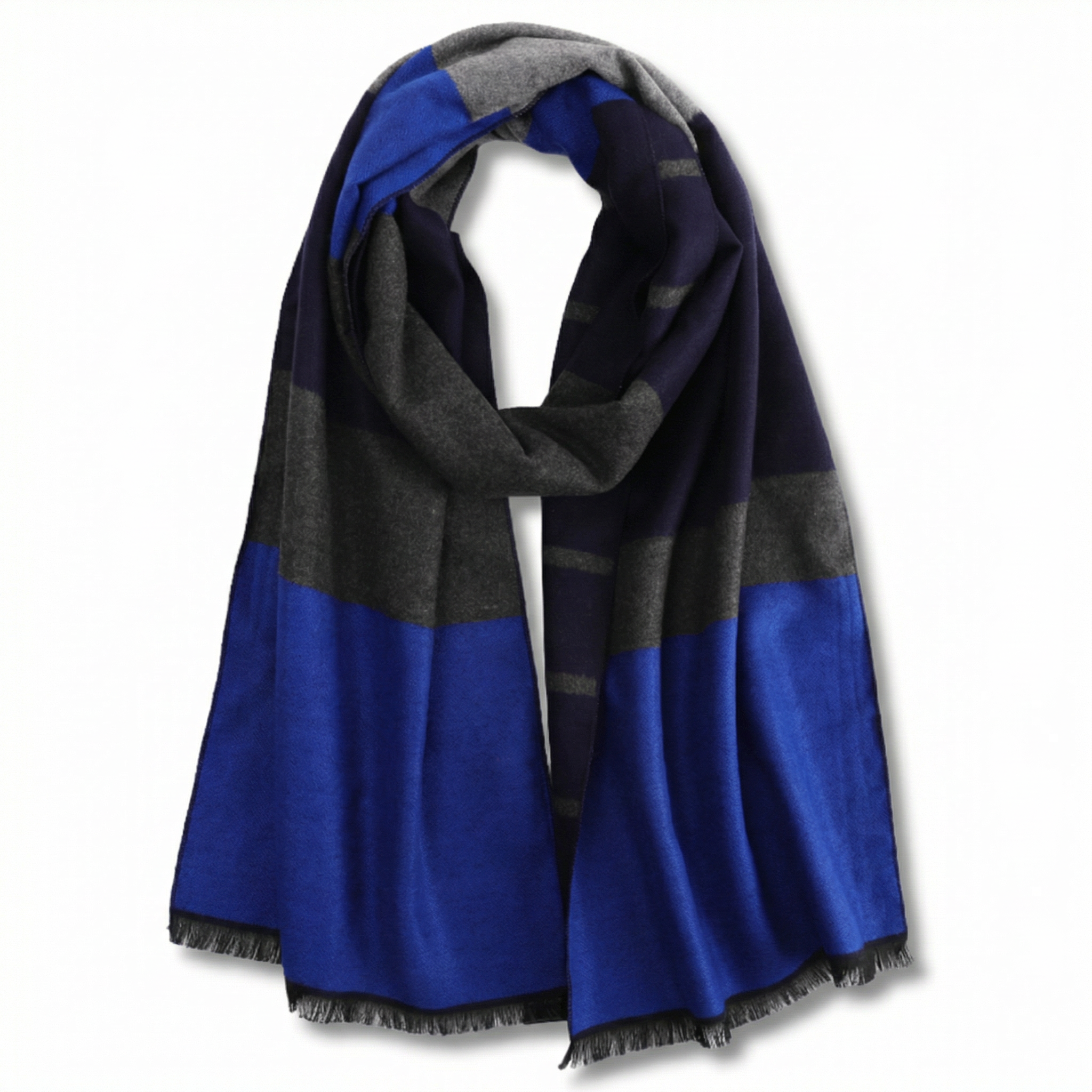 Men's Striped Wool Scarf Blue Black Grey black wool product image