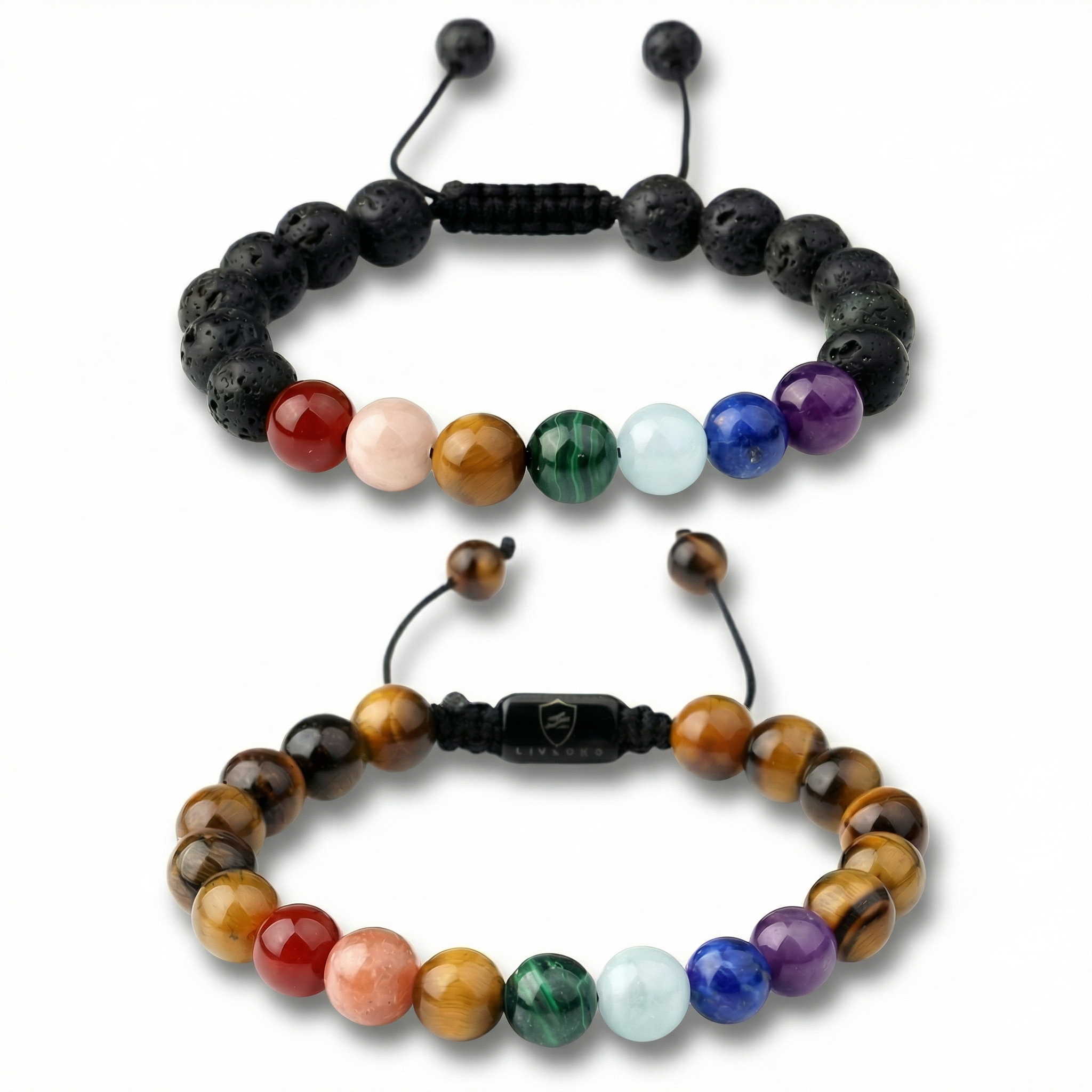 7 Chakra Couple Bracelets amethyst, agate & lapis lazuli chakra pendant product image