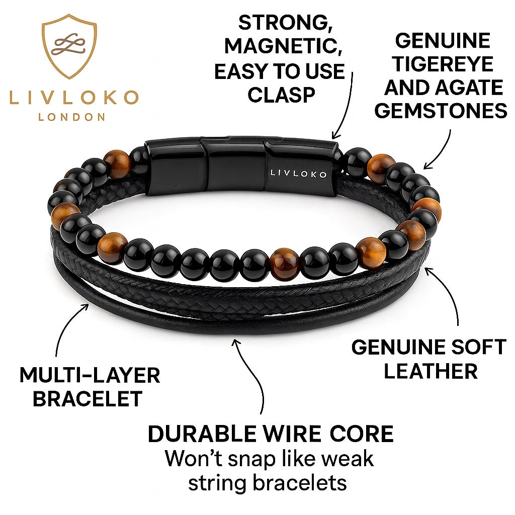 Men's Tiger Eye Leather Bracelet