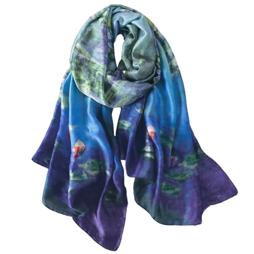 Blue & Green Printed Satin Scarf
