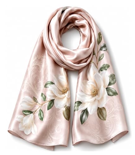 Blush Pink Floral Mulberry Silk Scarf, 55 × 175 cm