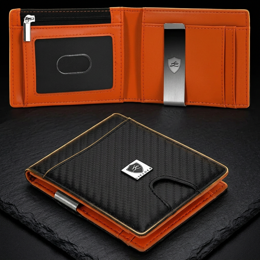 Men's Carbon Fibre Money Clip Wallet, RFID Bifold Card Holder