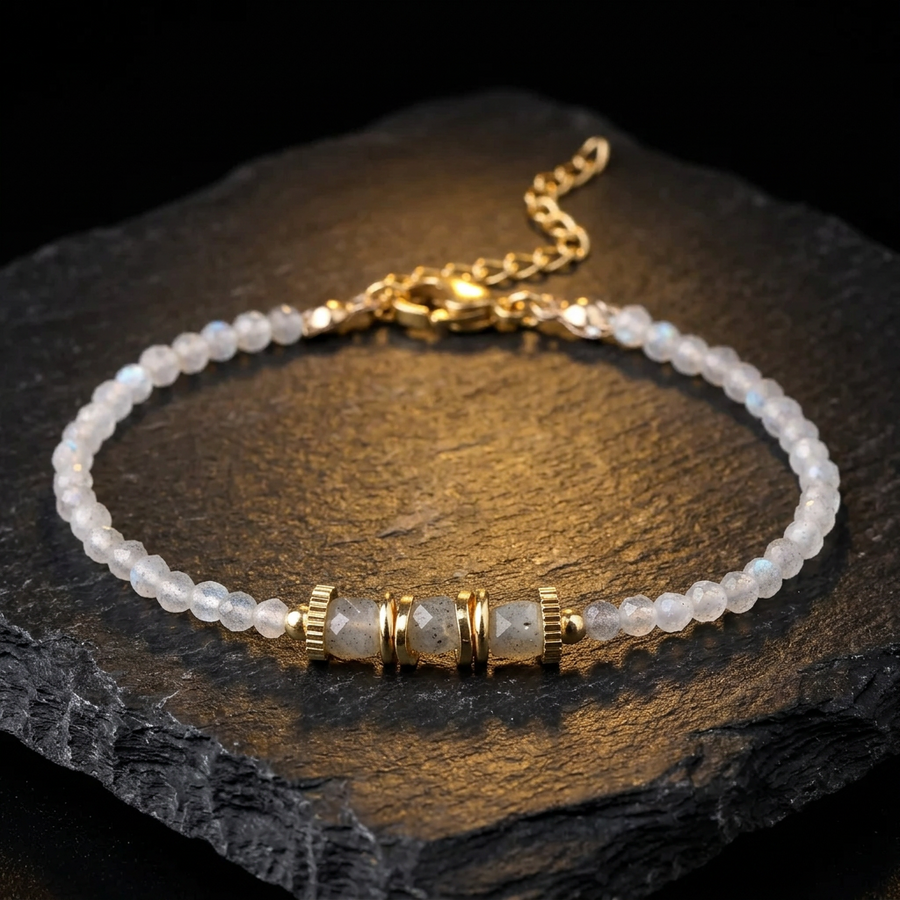Women's Labradorite Bracelet with Clasp, 18k Gold Plated Details