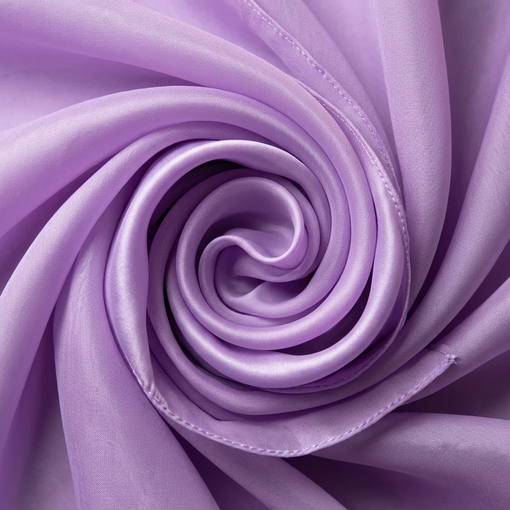 Close-up of the Livloko London lilac purple satin neck scarf showing the satin sheen