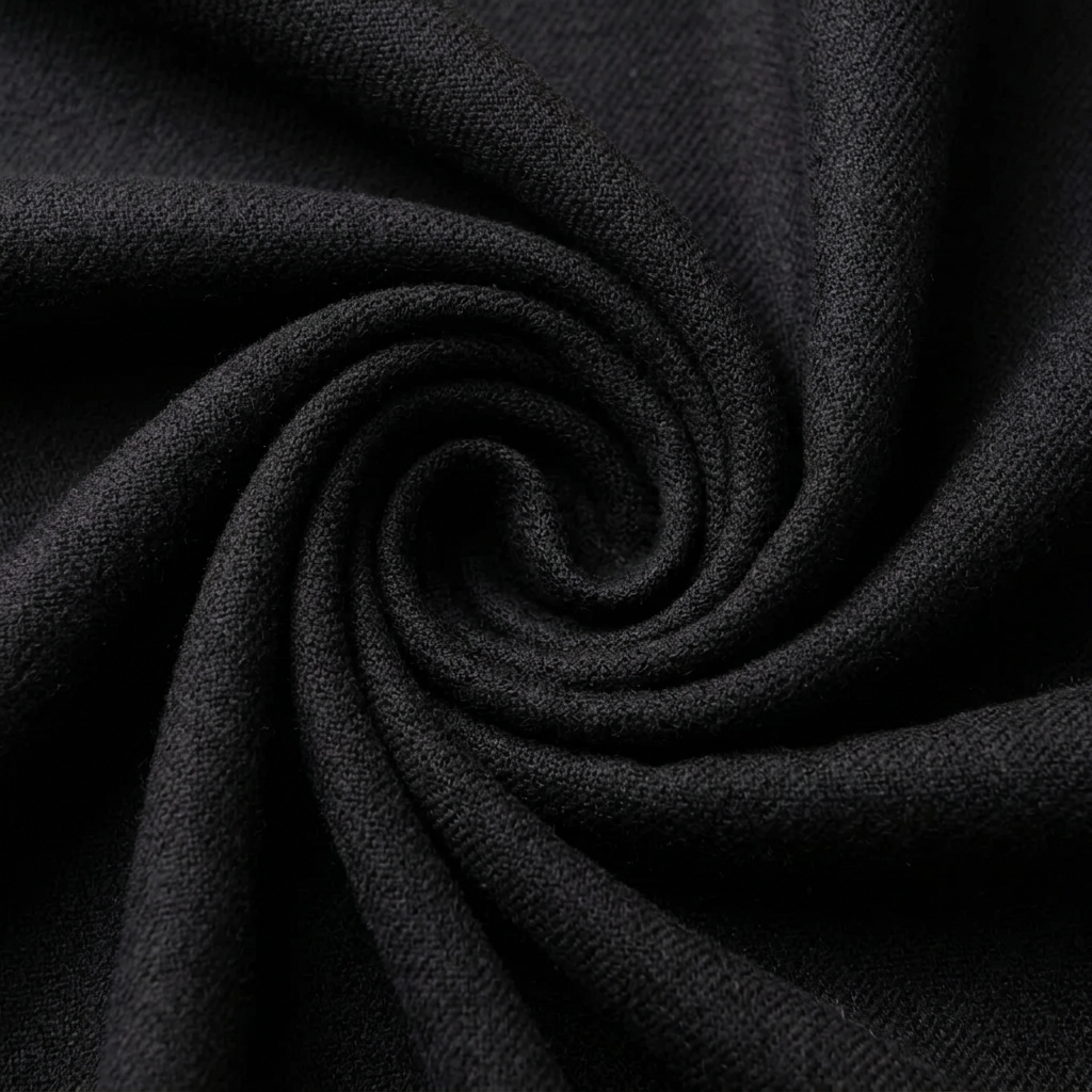 Close-up of the soft woven wool on the LIVLOKO London deep black scarf