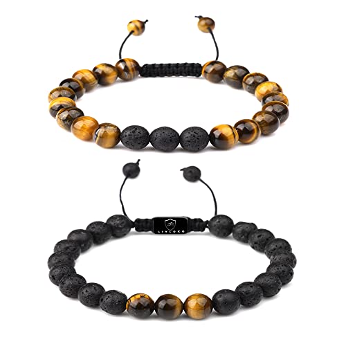 Men's Black & Brown Adjustable Rope Bracelet Set showing the bead design