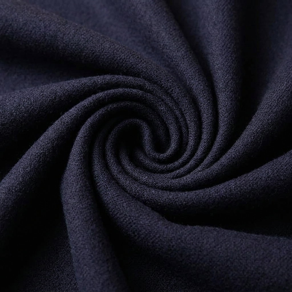 Close-up of the soft woven wool on the LIVLOKO London navy scarf