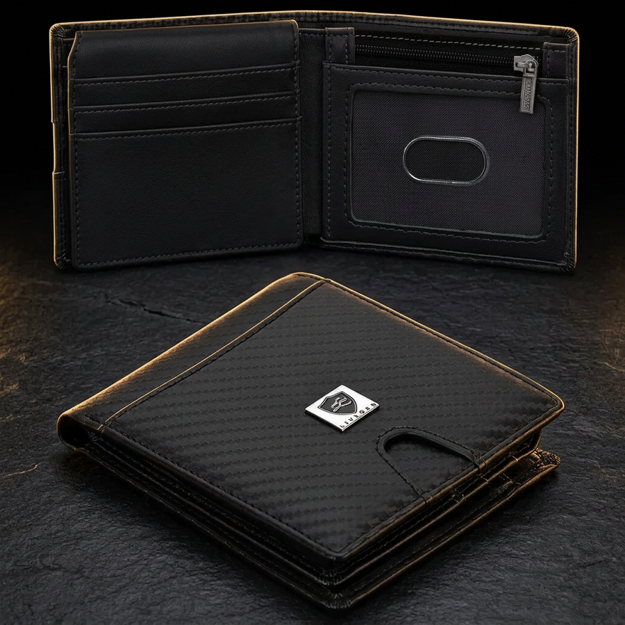 Men's Carbon Fibre RFID Card Holder with Coin Pocket, Black