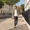 Video of the men's tiger eye and lava stone beaded bracelet set worn on a sunny London street by LIVLOKO London