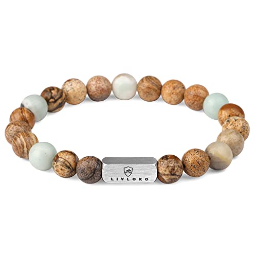 Beige, brown and pale green crystal bead bracelet with metal accent plate