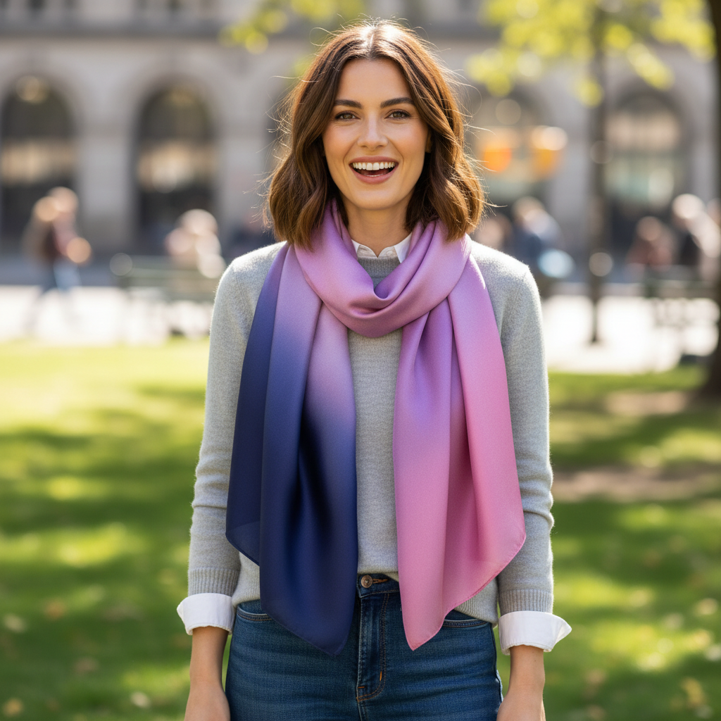 Pink and Blue Gradient Silky Scarf