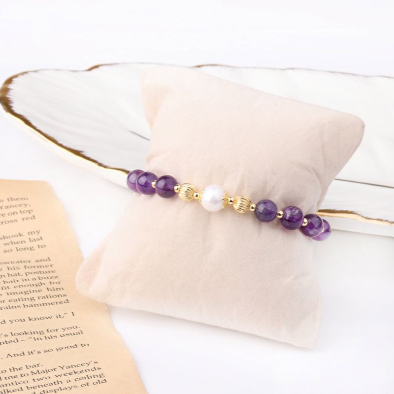 Amethyst Crystal & Pearl Bracelet 18ct Gold Plated