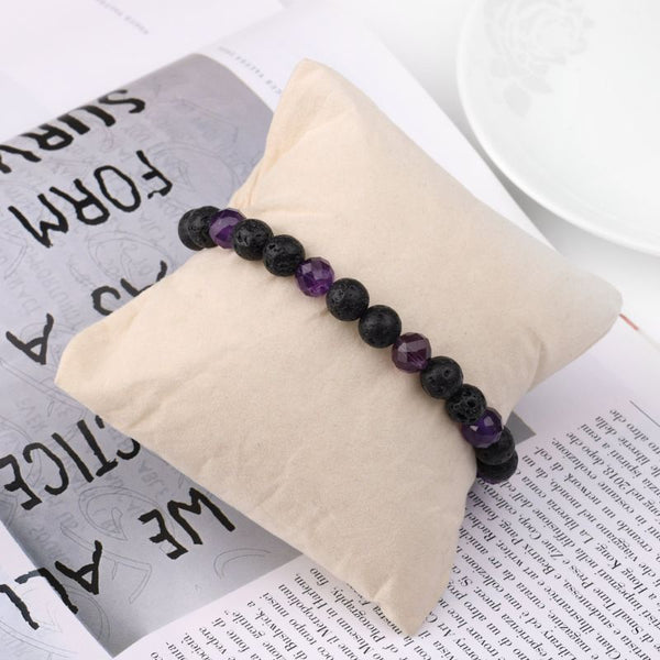 Amethyst and Lave Rock Stacked Bracelet - Livloko London