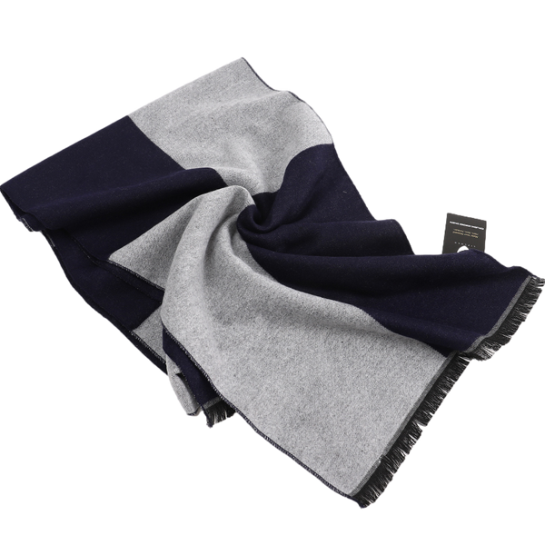 Men's Checked Wool Scarf Navy Grey - Livloko London