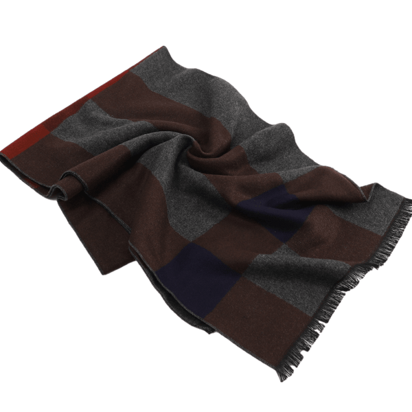 Men's Checked Wool Scarf Grey Brown Blue Red - Livloko London