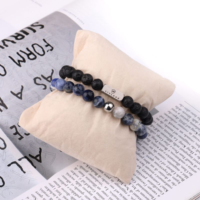 Sodalite and Lave Rock Stacked Bracelet