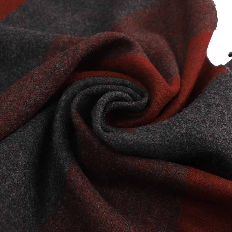 Men's Striped Wool Scarf Red Brown Grey, close-up of the fabric