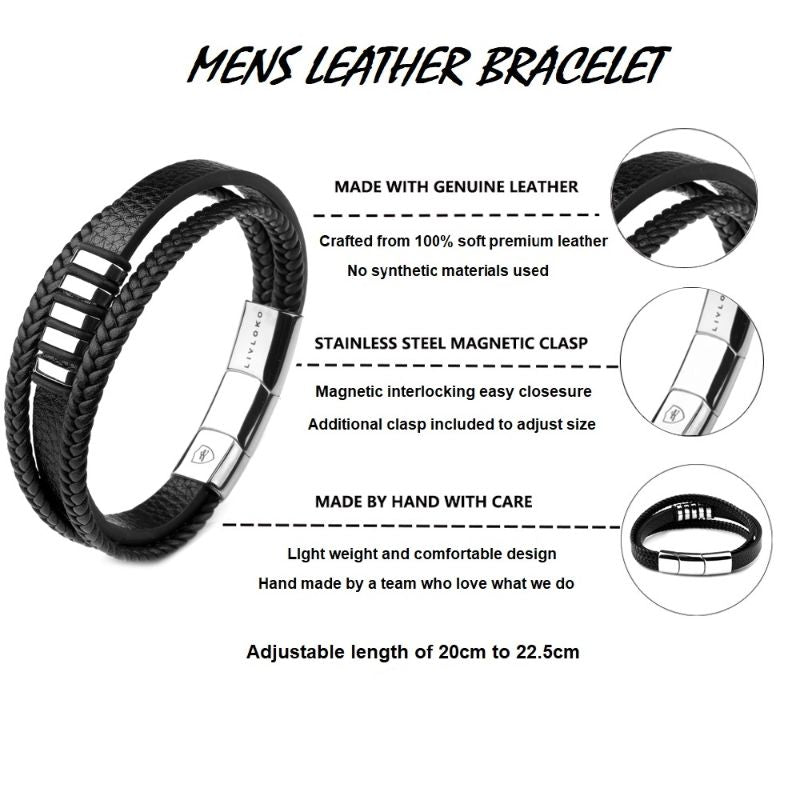 Silver Leather Braided Bracelet KG4 details