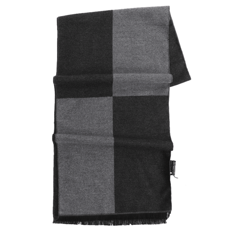 Men's Checked Wool Scarf Black Grey - Livloko London